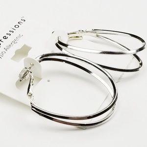 Silver Double Hoop Earrings Hypo-Allergenic